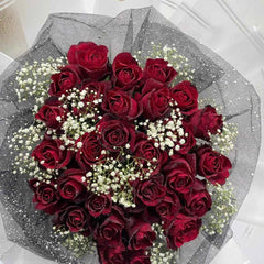 Luxurious 30 Red Rose Grand Bouquet with Baby's Breath