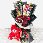 Deluxe Red Rose Chocolate and Teddy Bear Gift Bouquet