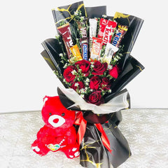 Deluxe Red Rose Chocolate and Teddy Bear Gift Bouquet