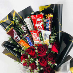 Deluxe Red Rose Chocolate and Teddy Bear Gift Bouquet