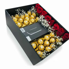 Elegant Red Rose and Ferrero Rocher Chocolate Gift Box Arrangement