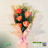 Sweet Coral and Peach Rose Bouquet with Baby's Breath