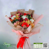 Vibrant Mixed Flower Bouquet with Red Roses and Orange Gerberas in Kraft Paper - Matara