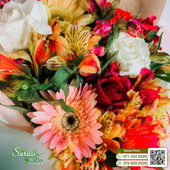 Vibrant Mixed Flower Bouquet with Red Roses and Orange Gerberas in Kraft Paper - Matara