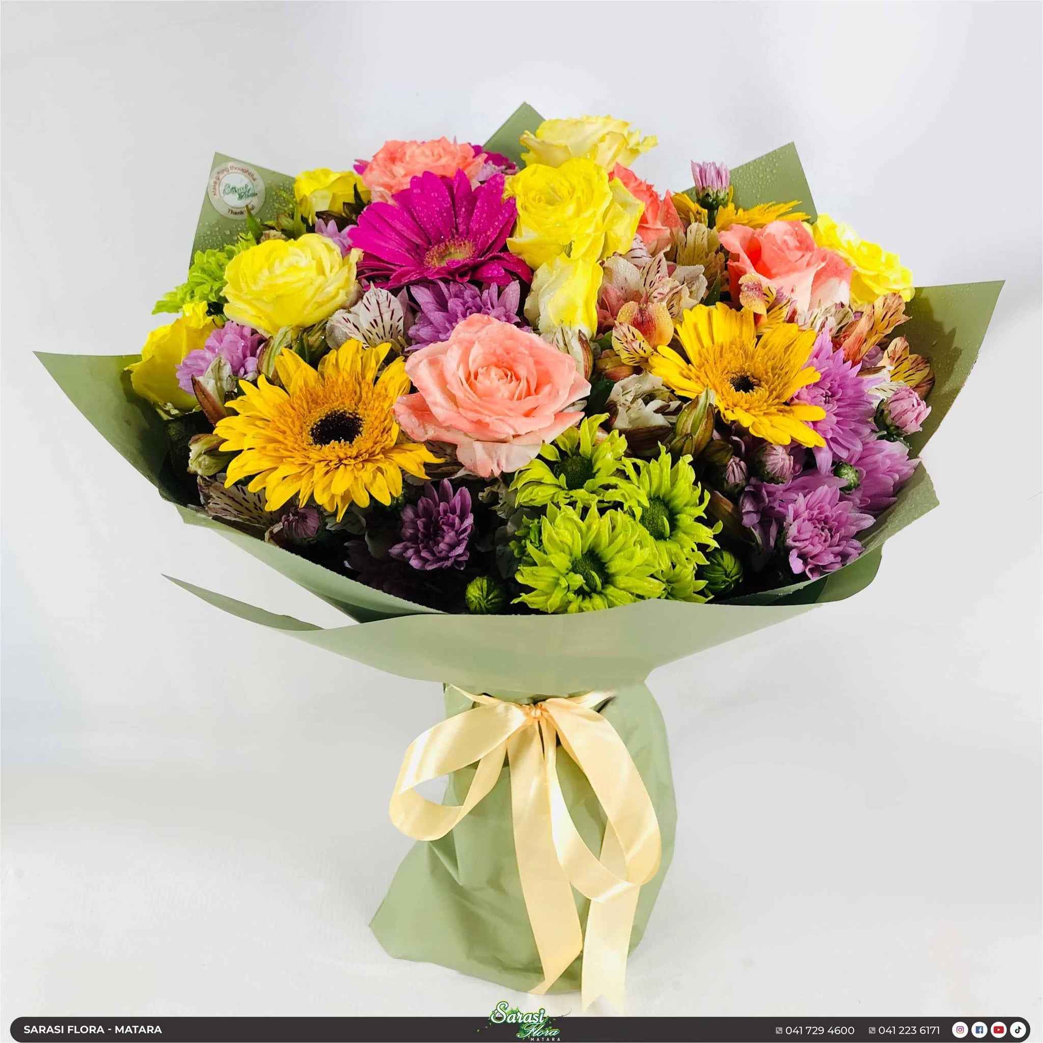 Vibrant Yellow Mixed Bouquet in Green Wrapping - Matara
