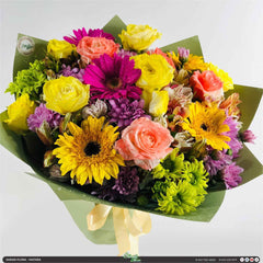 Vibrant Yellow Mixed Bouquet in Green Wrapping - Matara
