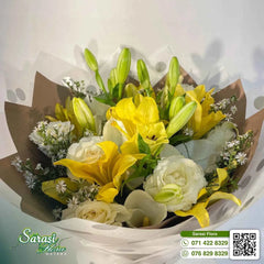 Bright Yellow Lily and White Rose Sunshine Bouquet