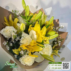 Bright Yellow Lily and White Rose Sunshine Bouquet