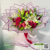 Sophisticated Red Rose and White Lily Bouquet