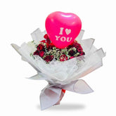 Romantic Red Rose Bouquet with I Love You Heart Balloon
