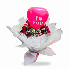 Romantic Red Rose Bouquet with I Love You Heart Balloon