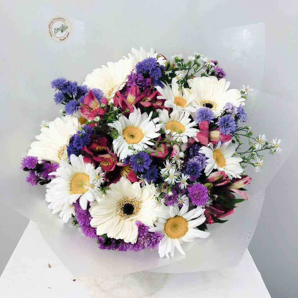 Purple Dream Garden Bouquet - Mixed Purple & White Flowers with Daisies