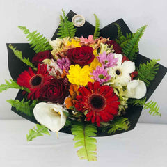 Vibrant Garden Mix Bouquet - Colorful Seasonal Flowers with Red Roses