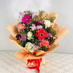 Peachy Garden Delight Bouquet - Peach & Pink Mixed Seasonal Flowers