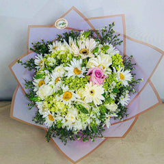 Elegant Spring Pastel Bouquet - Soft Green White & Pink Flowers
