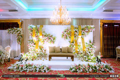 White Pink & Gold Settee Back Decoration - Romantic Wedding Backdrop Sri Lanka