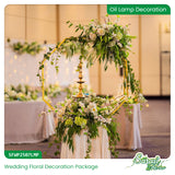 White Flowers & Green Foliage Oil Lamp - Elegant Traditional Wedding Lighting Sri Lanka