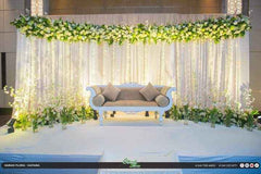 White Flowers & Green Foliage Settee Back - Natural Wedding Backdrop Sri Lanka