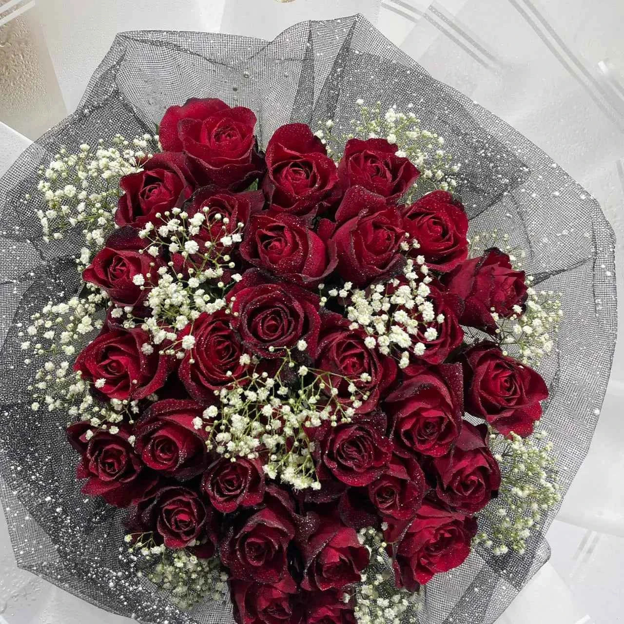 Luxurious 30 Red Rose Grand Bouquet with Baby's Breath
