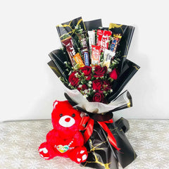 Deluxe Red Rose Chocolate and Teddy Bear Gift Bouquet