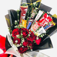 Deluxe Red Rose Chocolate and Teddy Bear Gift Bouquet