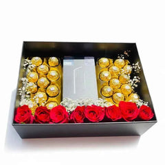 Elegant Red Rose and Ferrero Rocher Chocolate Gift Box Arrangement