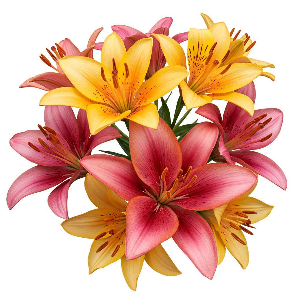 Fresh Asiatic Lily Cut Flowers - Vibrant Yellow Orange Pink Maroon Blooms