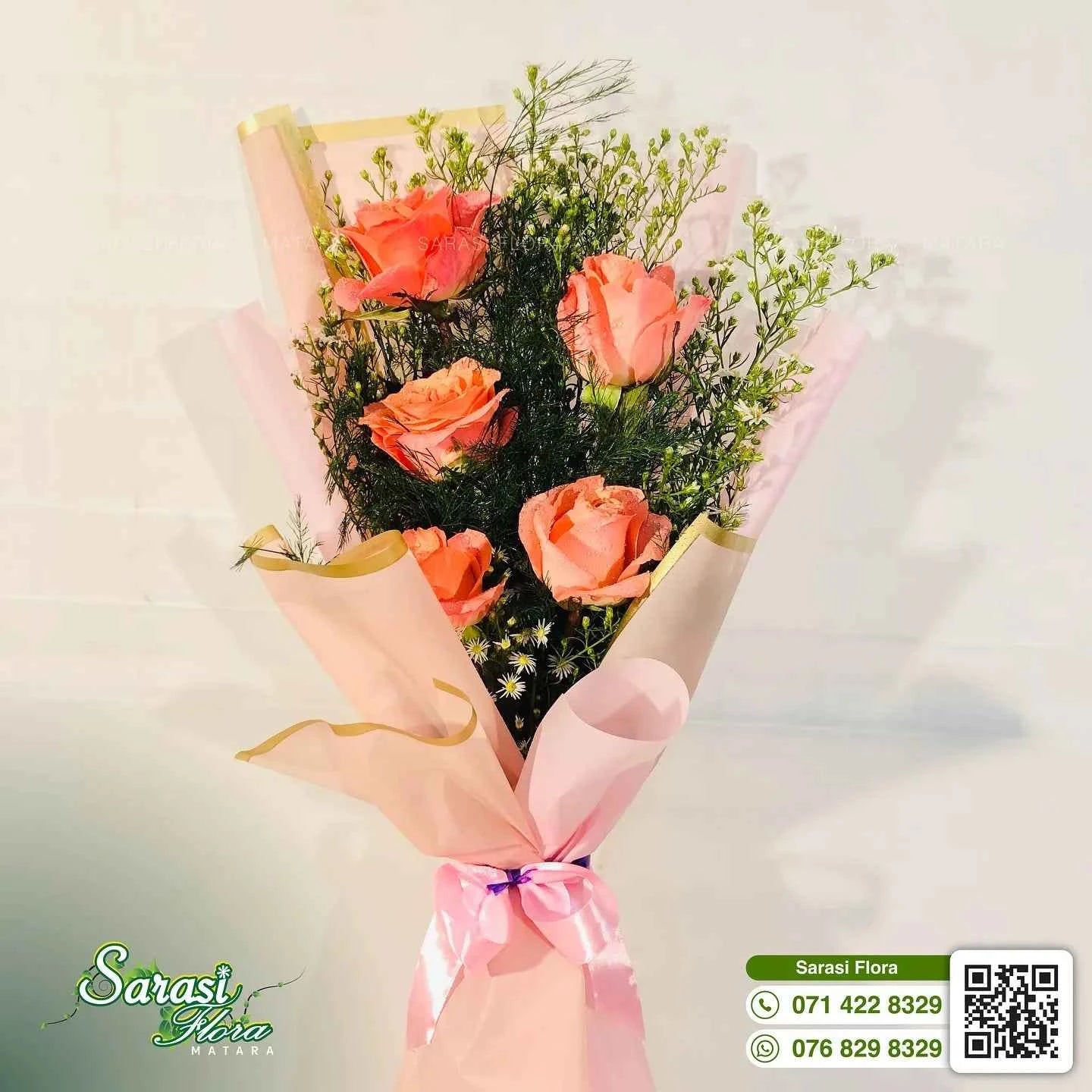 Sweet Coral and Peach Rose Bouquet with Baby's Breath