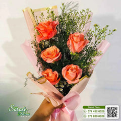 Sweet Coral and Peach Rose Bouquet with Baby's Breath