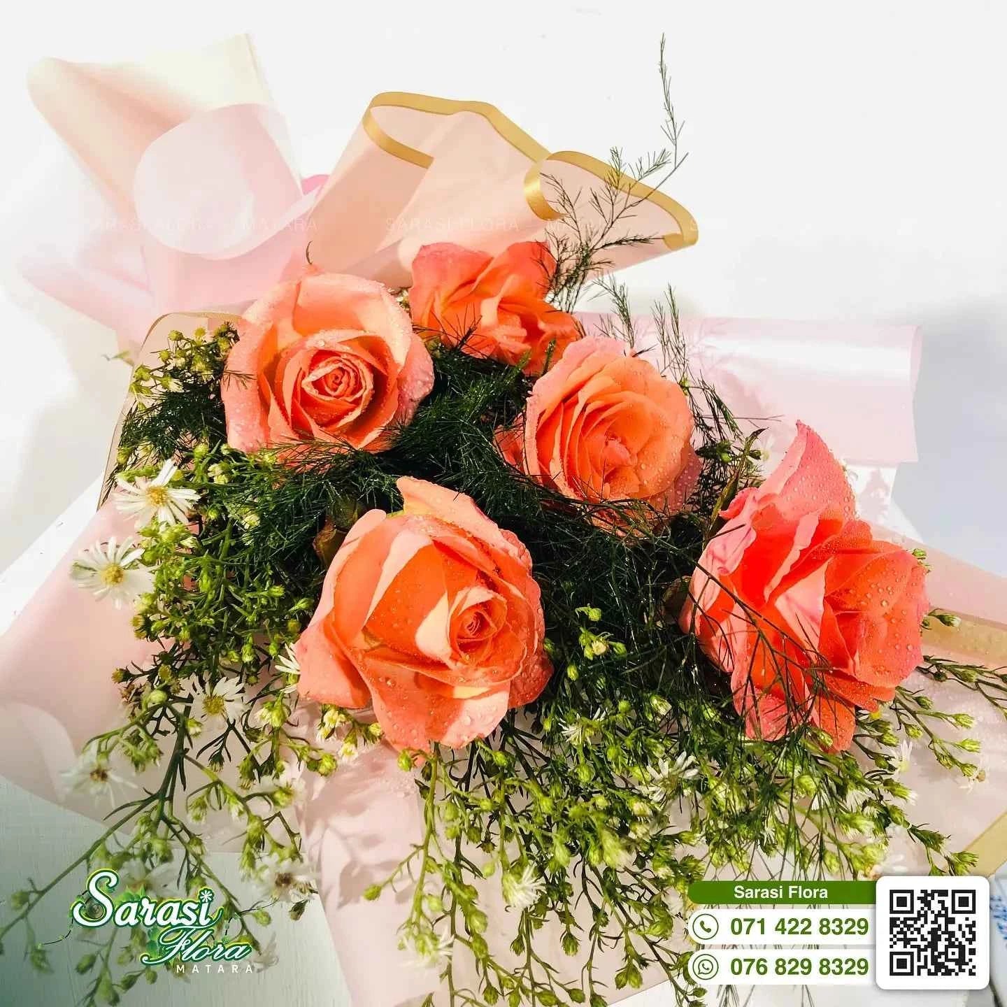 Sweet Coral and Peach Rose Bouquet with Baby's Breath