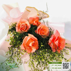 Sweet Coral and Peach Rose Bouquet with Baby's Breath