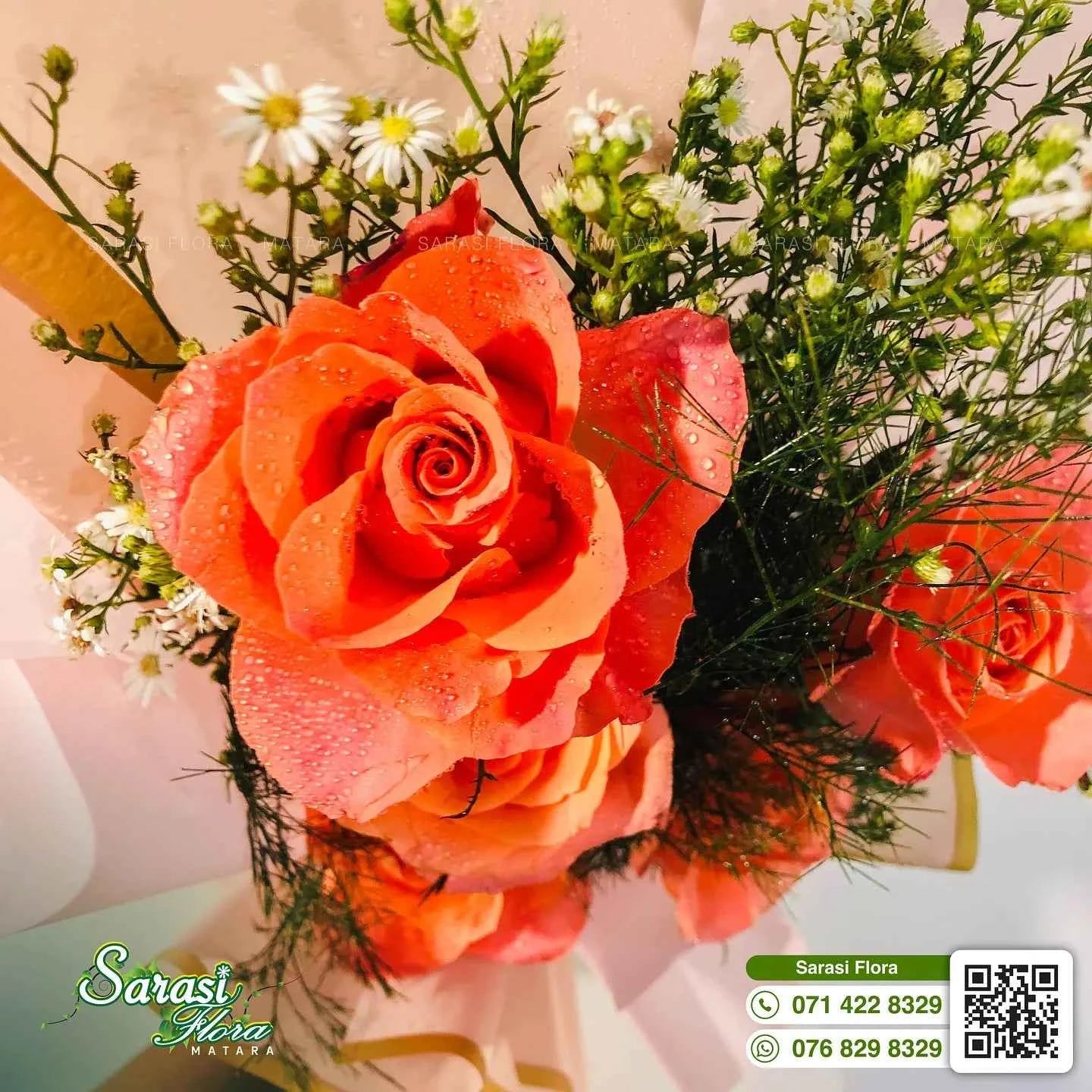 Sweet Coral and Peach Rose Bouquet with Baby's Breath