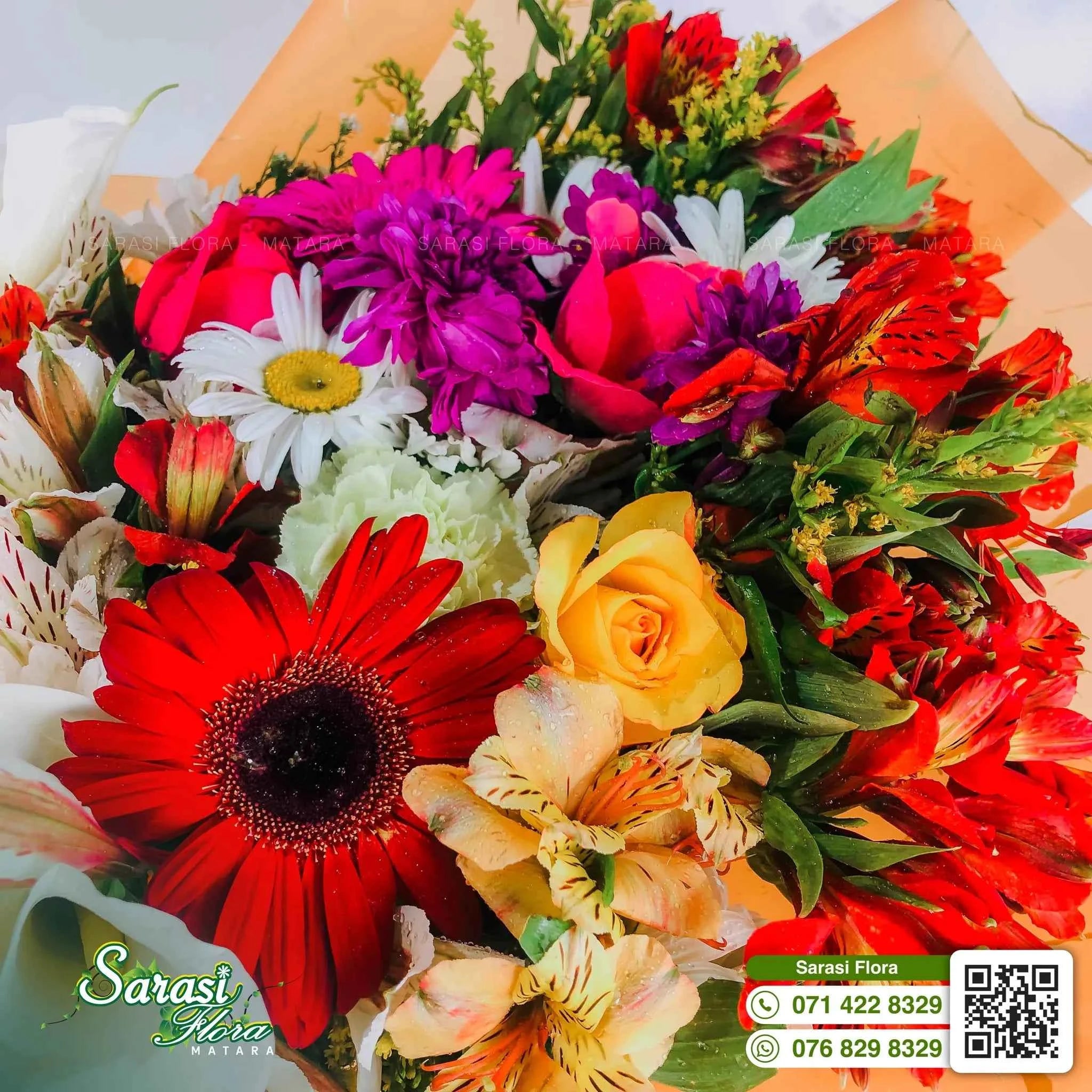 Cheerful Multicolored Gerbera Daisy Bouquet in Orange Wrapping