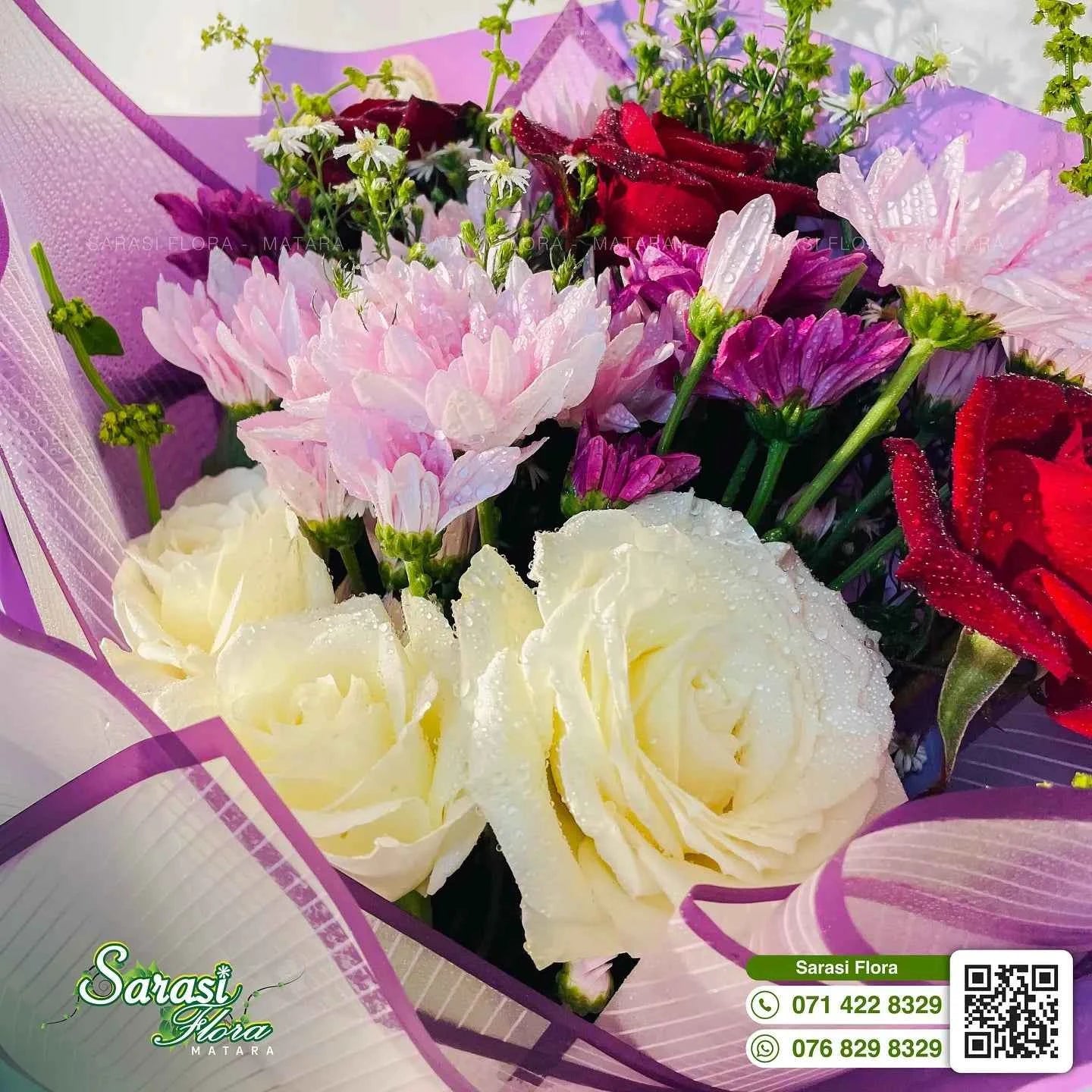 Luxurious Burgundy and Cream Rose Bouquet with Purple Wrapping