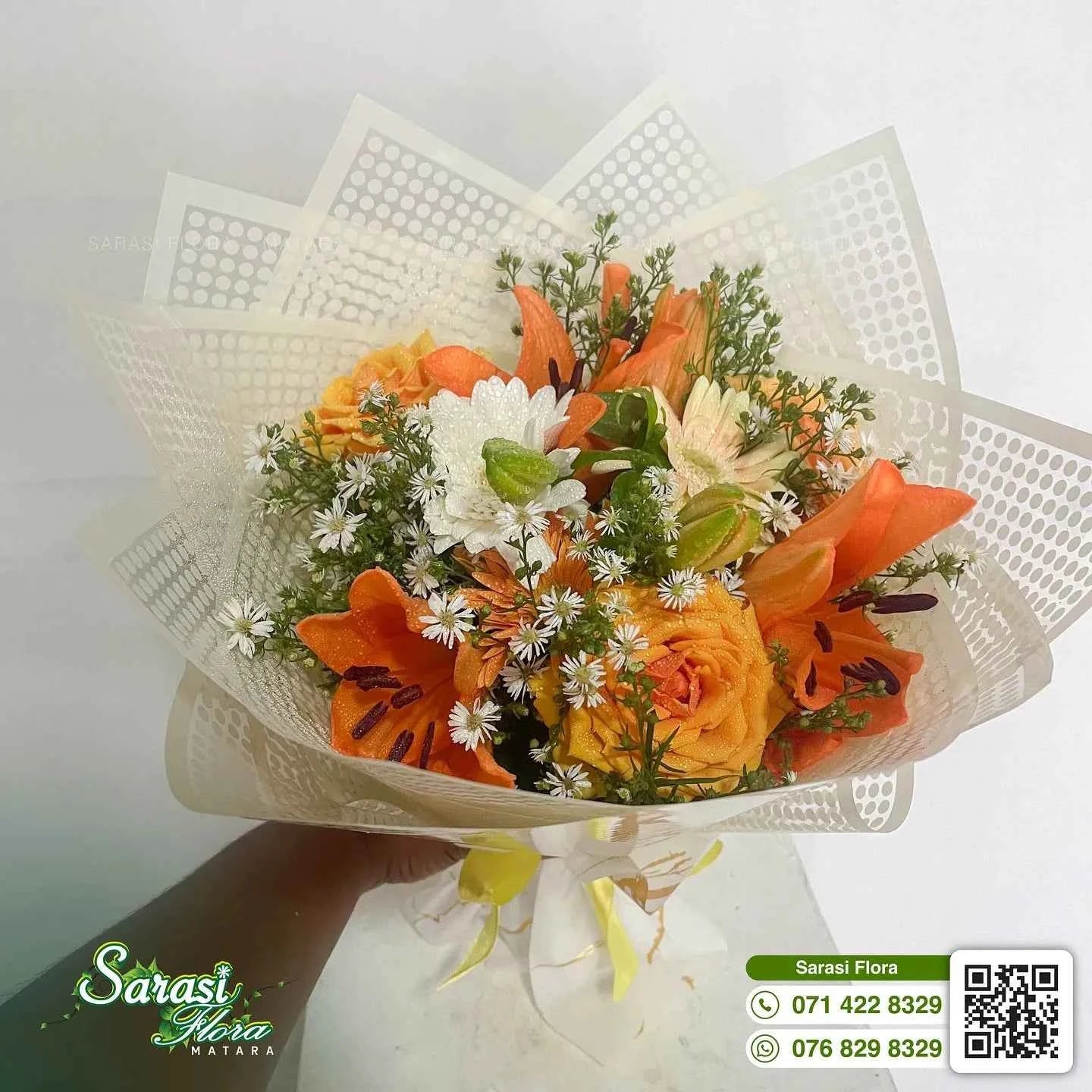 Warm Autumn Orange Rose and White Daisy Bouquet with Gold Accents