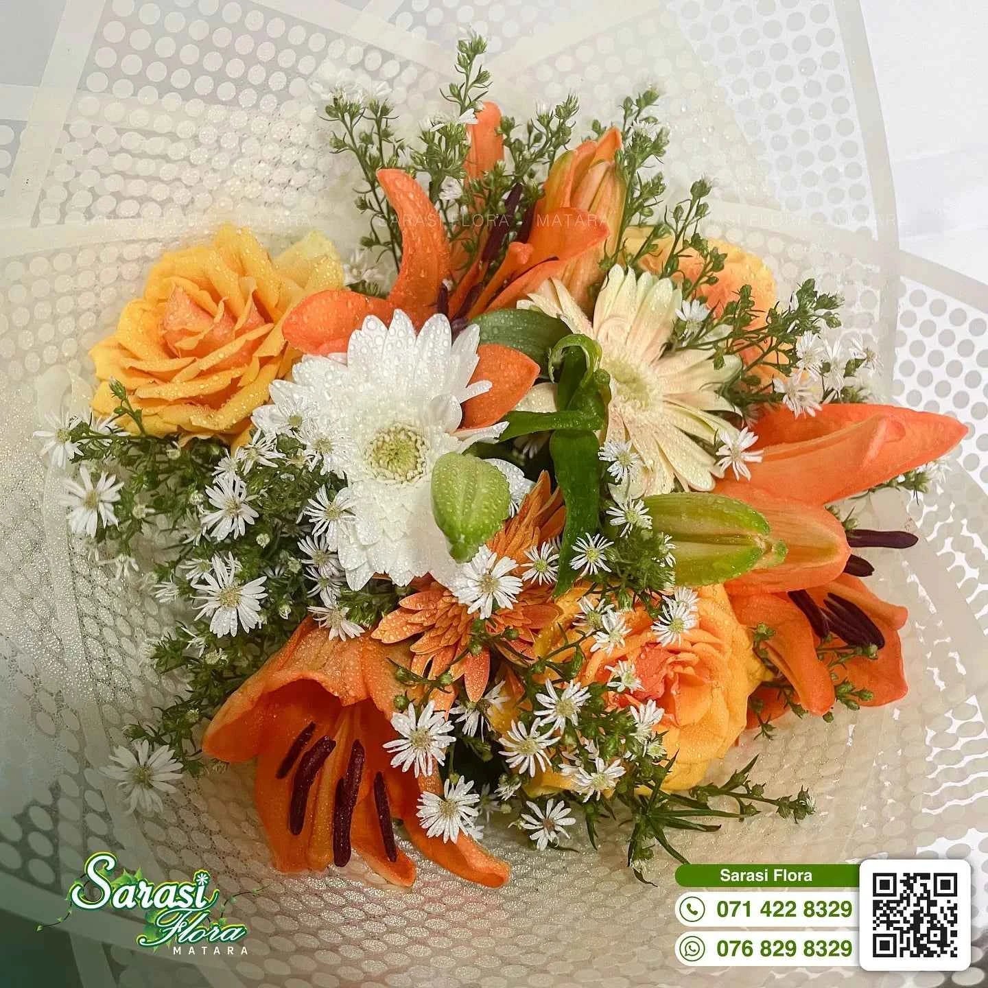 Warm Autumn Orange Rose and White Daisy Bouquet with Gold Accents