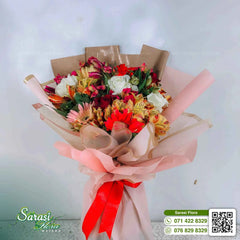 Vibrant Mixed Flower Bouquet with Red Roses and Orange Gerberas in Kraft Paper - Matara
