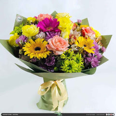 Vibrant Yellow Mixed Bouquet in Green Wrapping - Matara