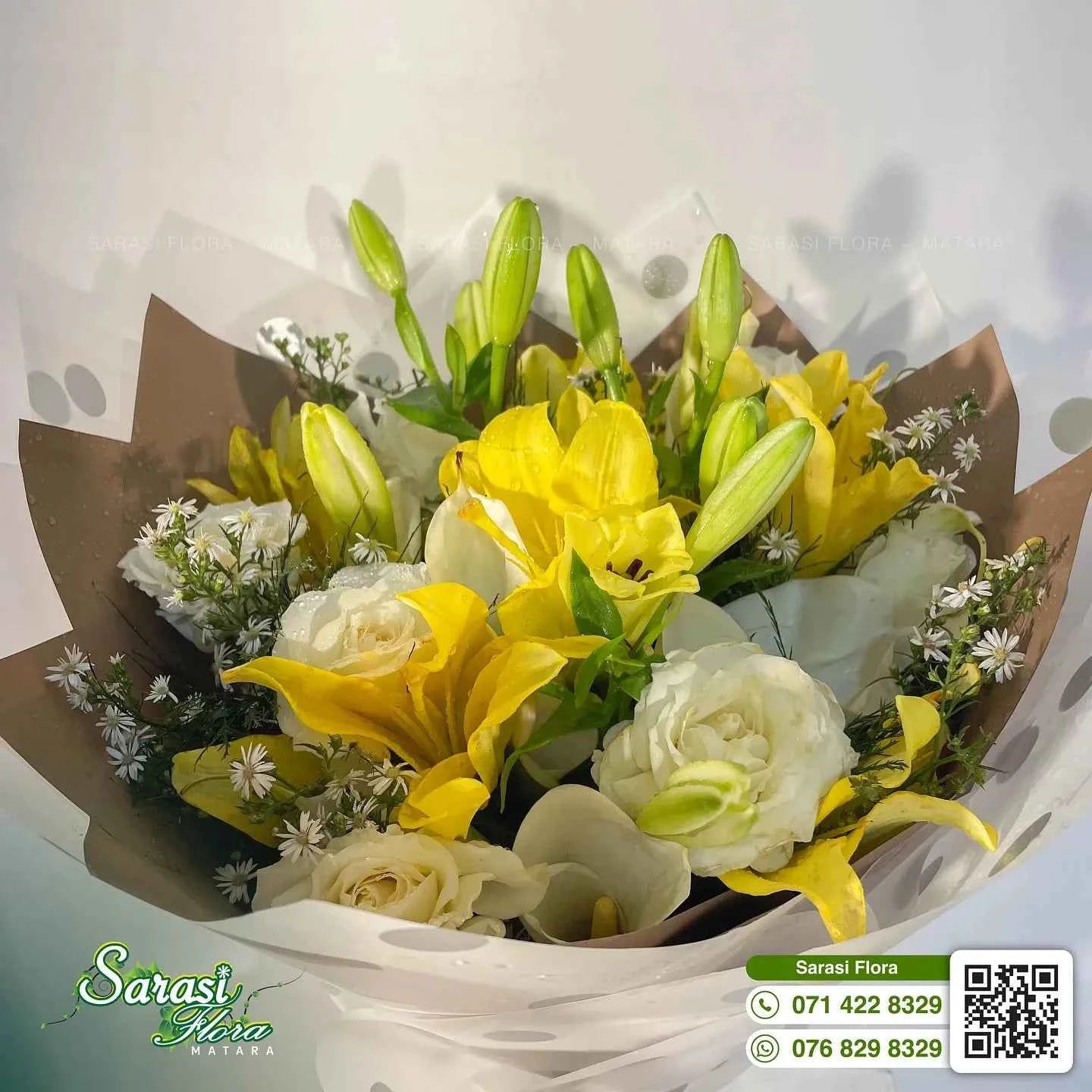 Bright Yellow Lily and White Rose Sunshine Bouquet