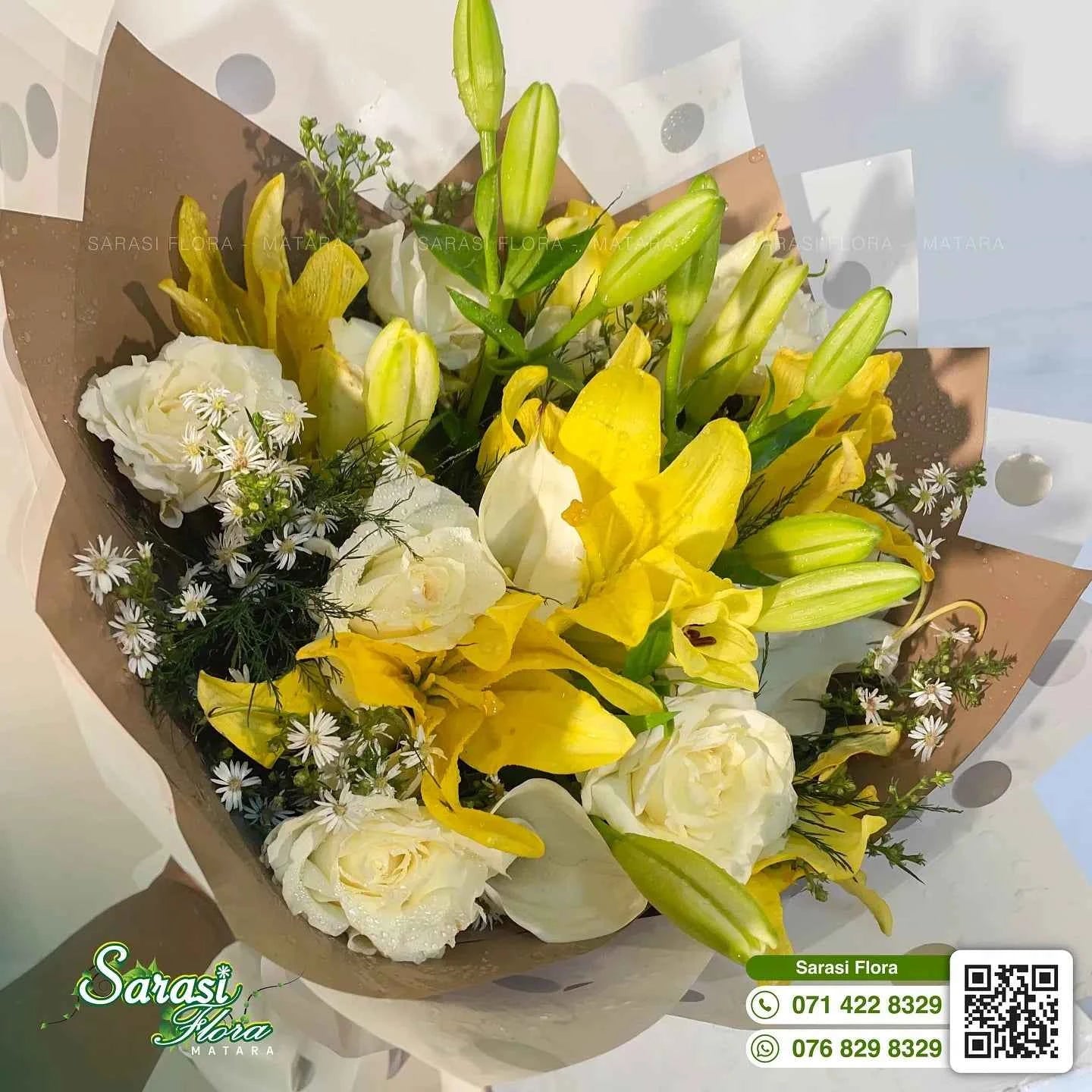 Bright Yellow Lily and White Rose Sunshine Bouquet