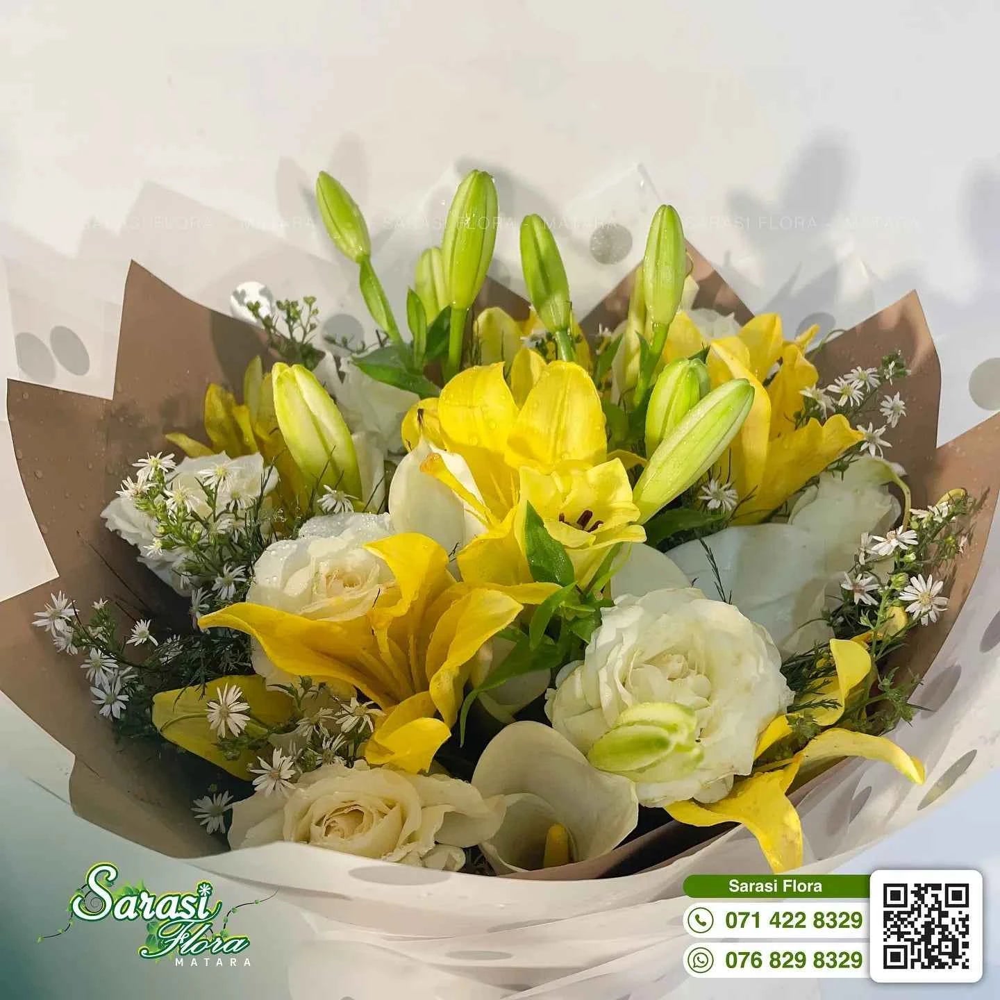 Bright Yellow Lily and White Rose Sunshine Bouquet