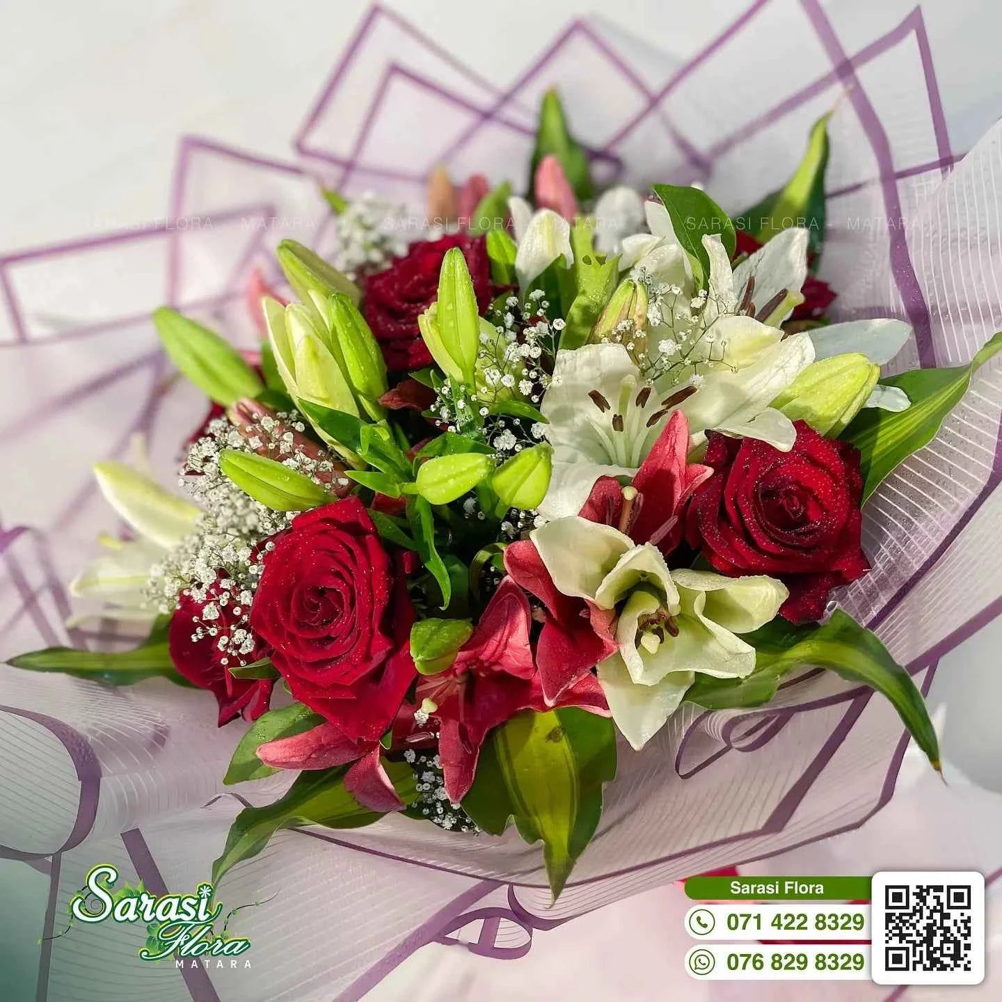 Sophisticated Red Rose and White Lily Bouquet