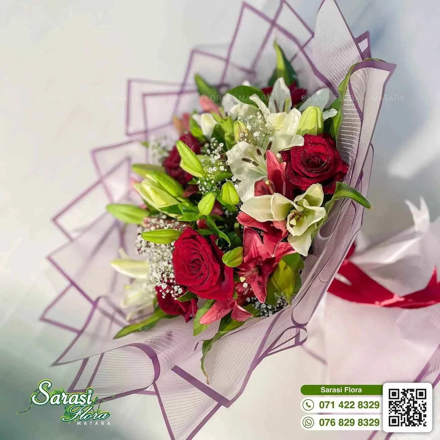 Sophisticated Red Rose and White Lily Bouquet