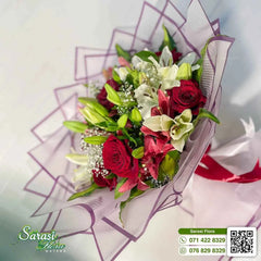 Sophisticated Red Rose and White Lily Bouquet