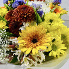 Cheerful Yellow and Blue Flower Mixed Bouquet