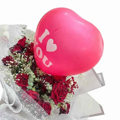 Romantic Red Rose Bouquet with I Love You Heart Balloon