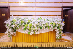 Pure White Flowers & Green Foliage Head Table - Ultra-Luxury Bridal Reception Sri Lanka